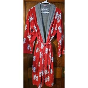 Nick & Nora Robe M/L Red Kittens in Mittens Cats Fleece Winter Jersey Lined